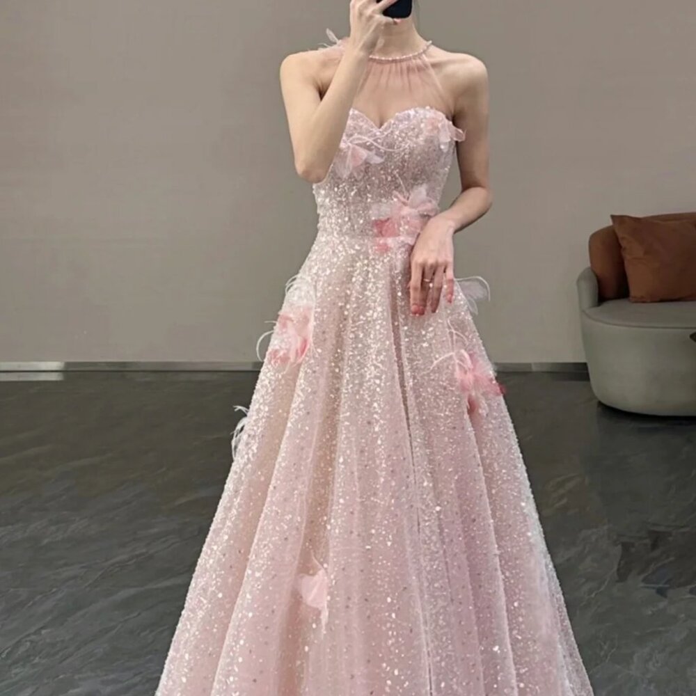 Elegant Blush Pink Sparkle Gown - Worn Once at January 2024 Wedding Dinner
